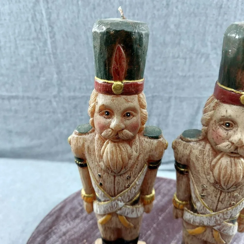 Pottery Barn Vintage Hand-Crafted Nutcracker Soldier Candles Pair